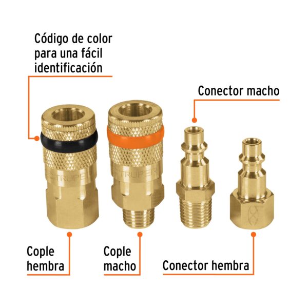 Juego de 2 conectores rápidos y 2 coples, de latón, TRUPER - Imagen 3
