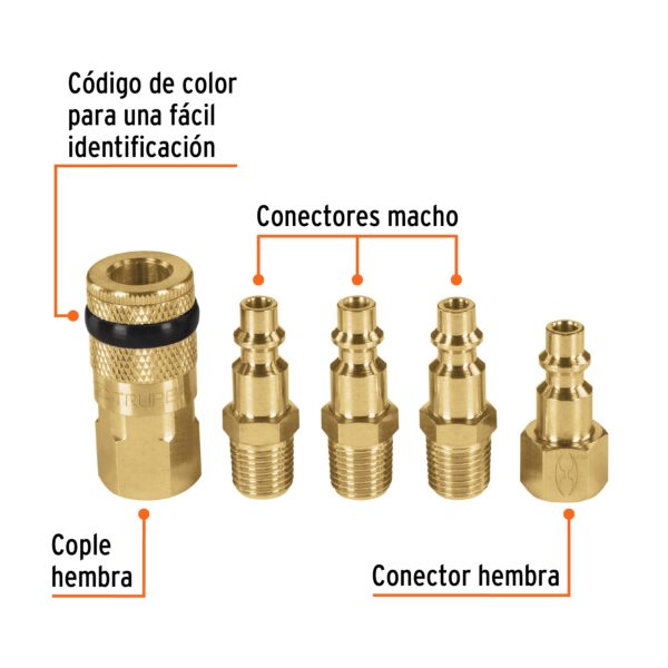 Juego de 4 conectores rápidos y 1 cople, de latón, TRUPER - Imagen 3