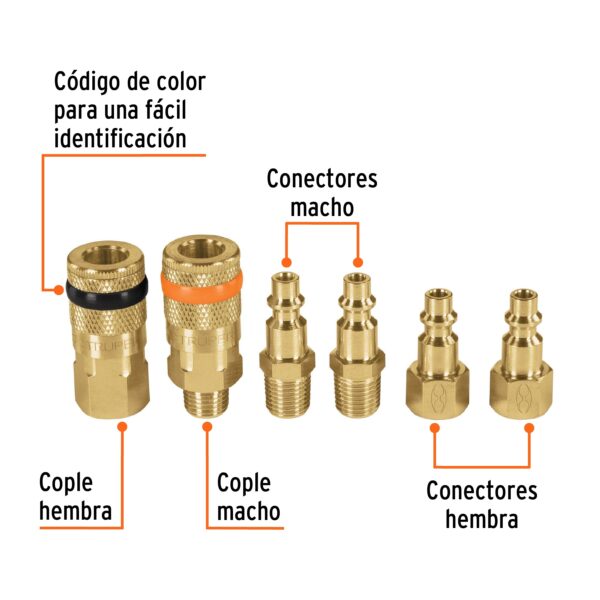 Juego de 4 conectores rápidos y 2 coples, de latón, TRUPER - Imagen 3