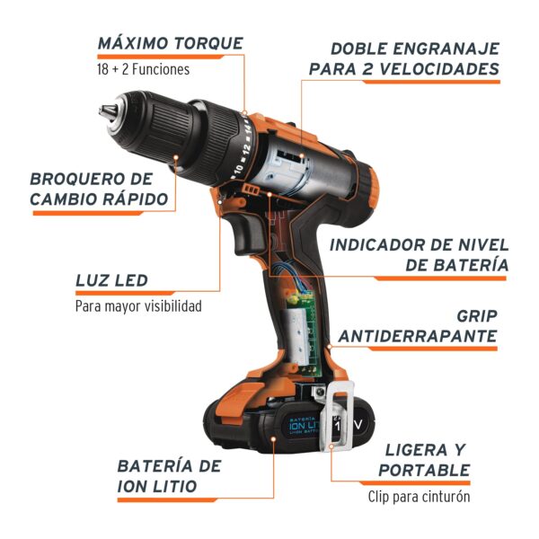 Rotomartillo 3/8", 12V, 1 batería 2Ah, PRO - Imagen 3