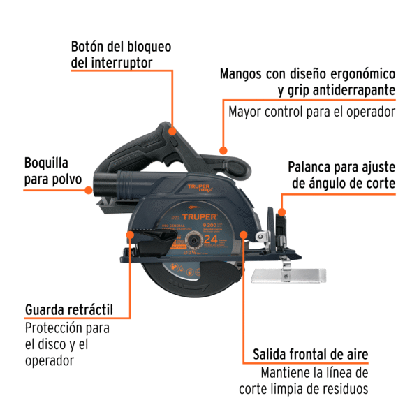 Sierra circular 6-1/2", 20V, s/accesorios, TRUPER MAX - Imagen 2