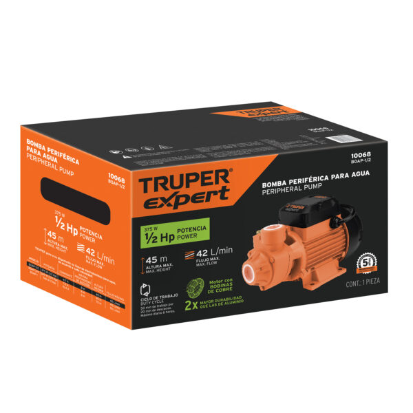 Bomba periférica 1/2HP, altura máx 45m, uso agrícola, EXPERT - Imagen 2