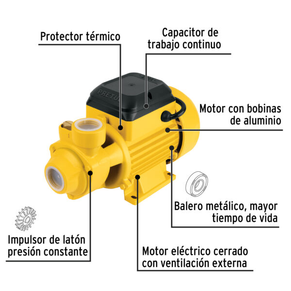 Bomba periférica 1/2HP, altura máx 20m, uso agrícola, PRETUL - Imagen 5