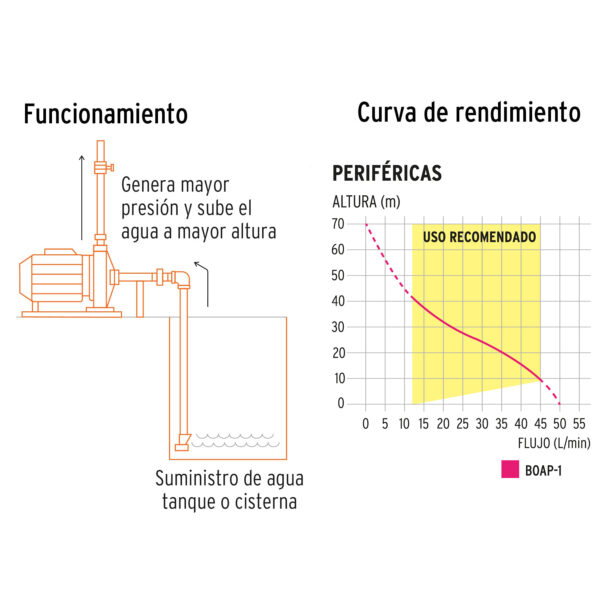 Bomba periférica 1HP, altura máx 70m, uso agrícola, EXPERT - Imagen 2