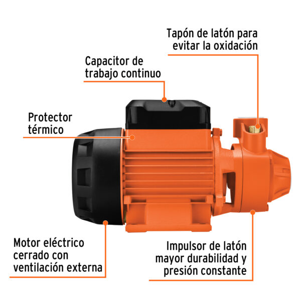 Bomba periférica 1HP, altura máx 70m, uso agrícola, EXPERT - Imagen 4