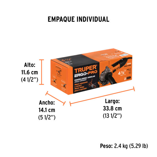Esmeriladora angular 4-1/2", 850W, TRUPER ERGO PRO - Imagen 9