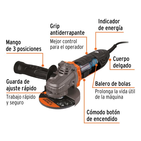 Esmeriladora angular 4-1/2", 850W, TRUPER ERGO PRO - Imagen 11