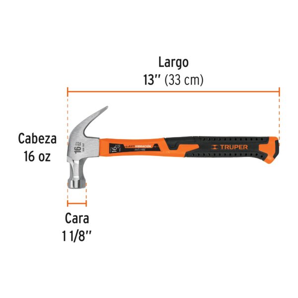 Martillo 16 oz uña curva, mango fibra de vidrio, Truper - Imagen 3