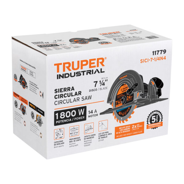 Sierra circular 7-1/4", 1800W, TRUPER INDUSTRIAL - Imagen 2