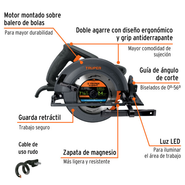 Sierra circular 7-1/4", 1800W, TRUPER INDUSTRIAL - Imagen 3